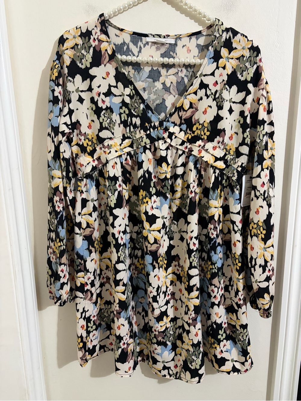 O'Neill Black Floral V-Neck Tunic with Multi-Colored Blooms
